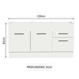 Mueble Inferior de Cocina Agata Blanco 150x81cm sin Mesón y sin Estufa con 2 Cajones - MUEBLES INFERIORES DE COCINA | Bylmo