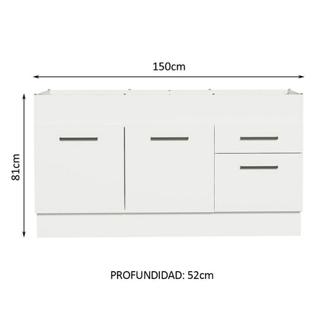 Mueble Inferior de Cocina Agata Blanco 150x81cm sin Mesón y sin Estufa con 2 Cajones - MUEBLES INFERIORES DE COCINA | Bylmo