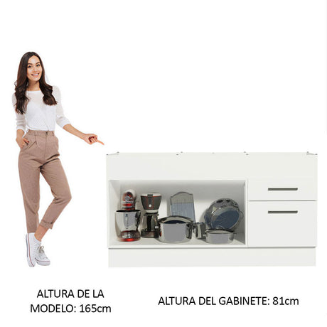 Mueble Inferior de Cocina Agata Blanco 150x81cm sin Mesón y sin Estufa con 2 Cajones - MUEBLES INFERIORES DE COCINA | Bylmo