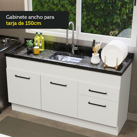 Mueble Inferior de Cocina Agata Blanco 150x81cm sin Mesón y sin Estufa con 2 Cajones - MUEBLES INFERIORES DE COCINA | Bylmo
