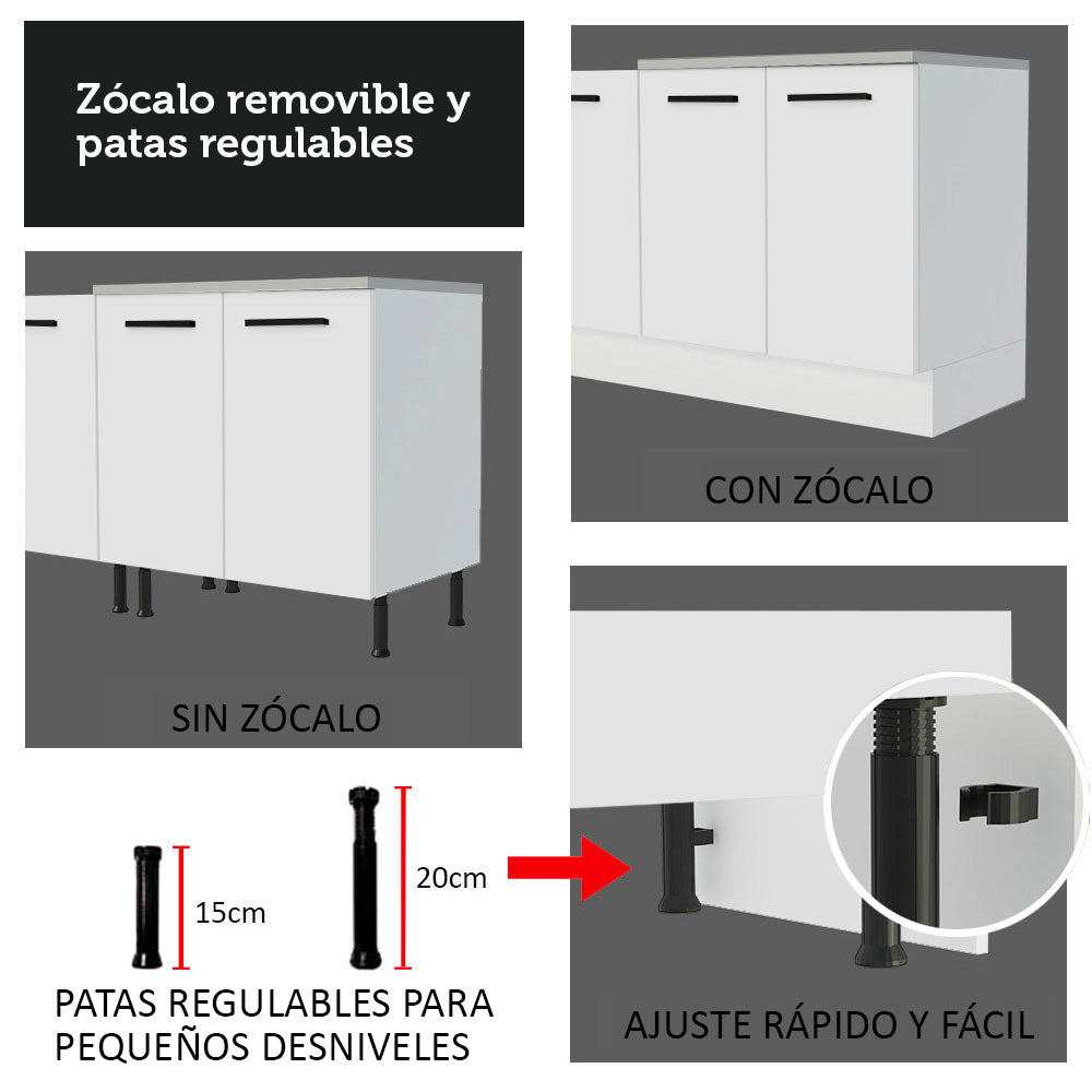 Mueble Inferior de Cocina Agata Blanco 150x81cm sin Mesón y sin Estufa con 2 Cajones - MUEBLES INFERIORES DE COCINA | Bylmo