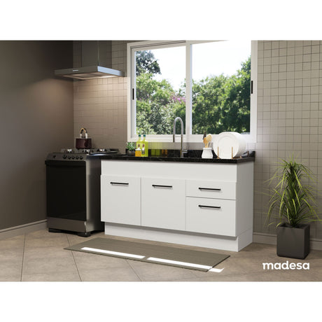 Mueble Inferior de Cocina Agata Blanco 150x81cm sin Mesón y sin Estufa con 2 Cajones - MUEBLES INFERIORES DE COCINA | Bylmo