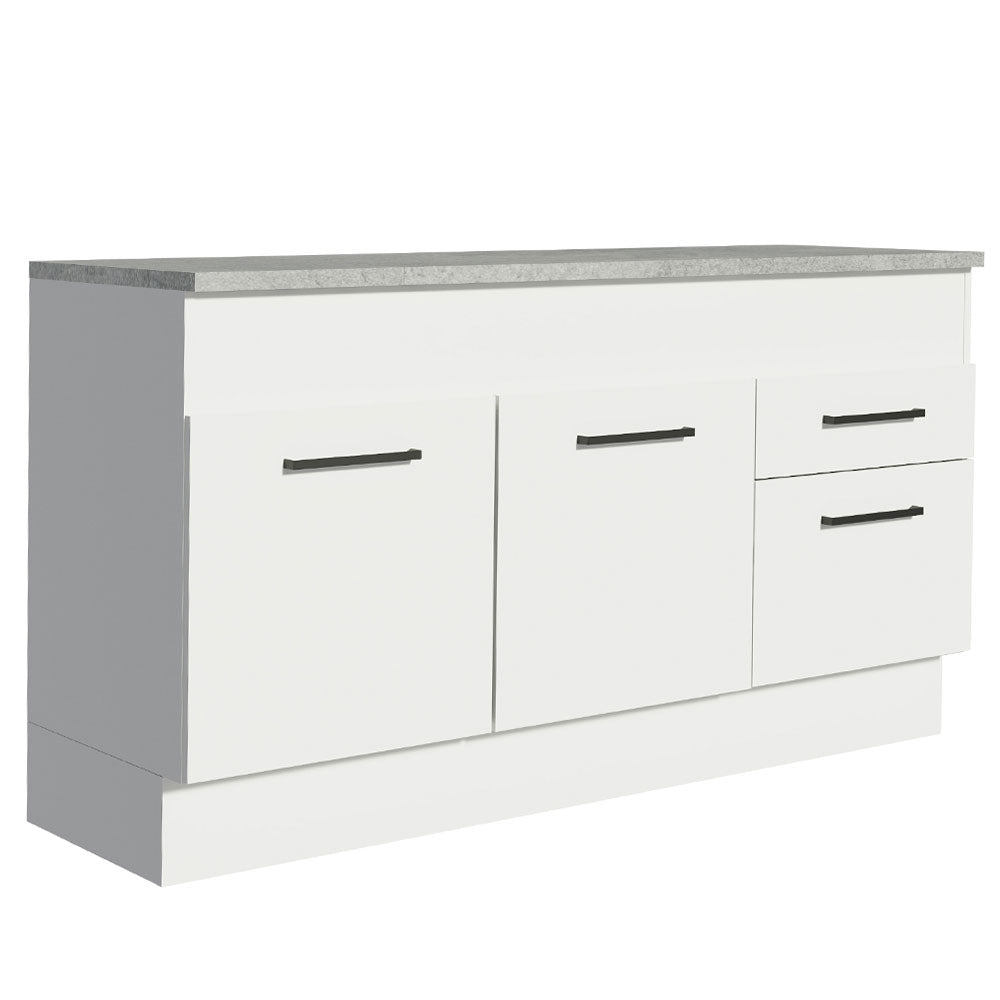 Mueble Inferior de Cocina Agata Blanco 150x84cm con Mesón de Madera y sin Estufa con 2 Cajones - MUEBLES INFERIORES DE COCINA | Bylmo