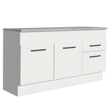 Mueble Inferior de Cocina Agata Blanco 150x84cm con Mesón de Madera y sin Estufa con 2 Cajones - MUEBLES INFERIORES DE COCINA | Bylmo