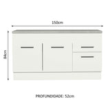 Mueble Inferior de Cocina Agata Blanco 150x84cm con Mesón de Madera y sin Estufa con 2 Cajones - MUEBLES INFERIORES DE COCINA | Bylmo