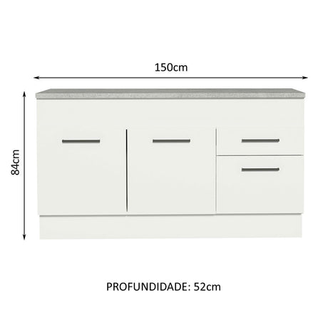 Mueble Inferior de Cocina Agata Blanco 150x84cm con Mesón de Madera y sin Estufa con 2 Cajones - MUEBLES INFERIORES DE COCINA | Bylmo