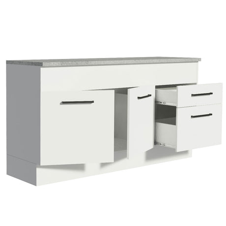 Mueble Inferior de Cocina Agata Blanco 150x84cm con Mesón de Madera y sin Estufa con 2 Cajones - MUEBLES INFERIORES DE COCINA | Bylmo