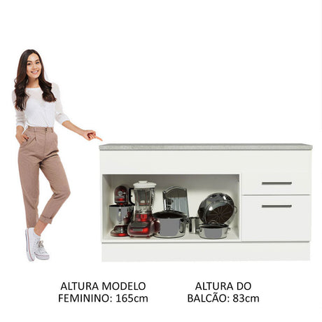 Mueble Inferior de Cocina Agata Blanco 150x84cm con Mesón de Madera y sin Estufa con 2 Cajones - MUEBLES INFERIORES DE COCINA | Bylmo