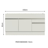 Mueble Inferior de Cocina Glamy Blanco 150x81cm con Mesón de Madera y sin Estufa con 2 Cajones - MUEBLES INFERIORES DE COCINA | Bylmo