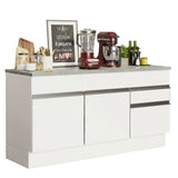 Mueble Inferior de Cocina Glamy Blanco 150x84cm con Mesón de Madera y sin Estufa con 2 Cajones - MUEBLES INFERIORES DE COCINA | Bylmo