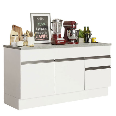 Mueble Inferior de Cocina Glamy Blanco 150x84cm con Mesón de Madera y sin Estufa con 2 Cajones - MUEBLES INFERIORES DE COCINA | Bylmo
