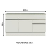 Mueble Inferior de Cocina Glamy Blanco 150x84cm con Mesón de Madera y sin Estufa con 2 Cajones - MUEBLES INFERIORES DE COCINA | Bylmo
