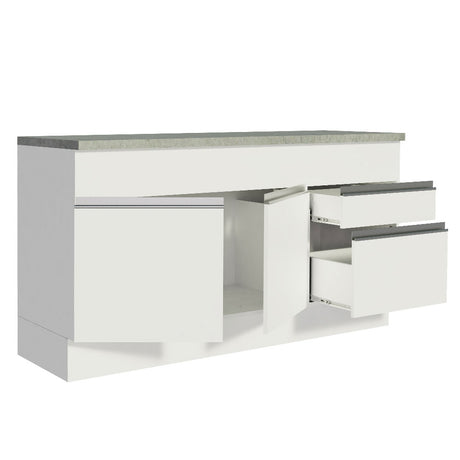 Mueble Inferior de Cocina Glamy Blanco 150x84cm con Mesón de Madera y sin Estufa con 2 Cajones - MUEBLES INFERIORES DE COCINA | Bylmo