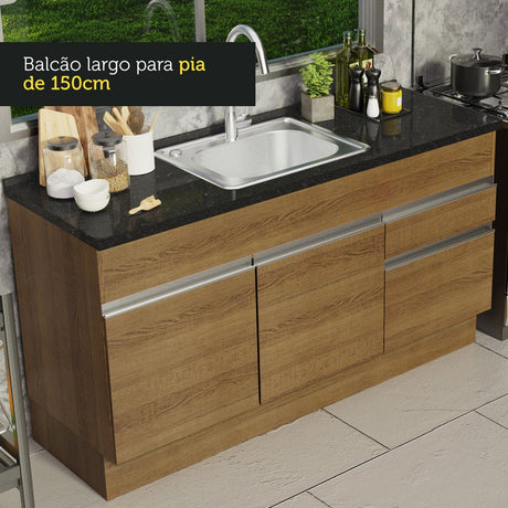 Mueble Inferior de Cocina Glamy Marron 150x81cm sin Mesón y sin Estufa con 2 Cajones - MUEBLES INFERIORES DE COCINA | Bylmo