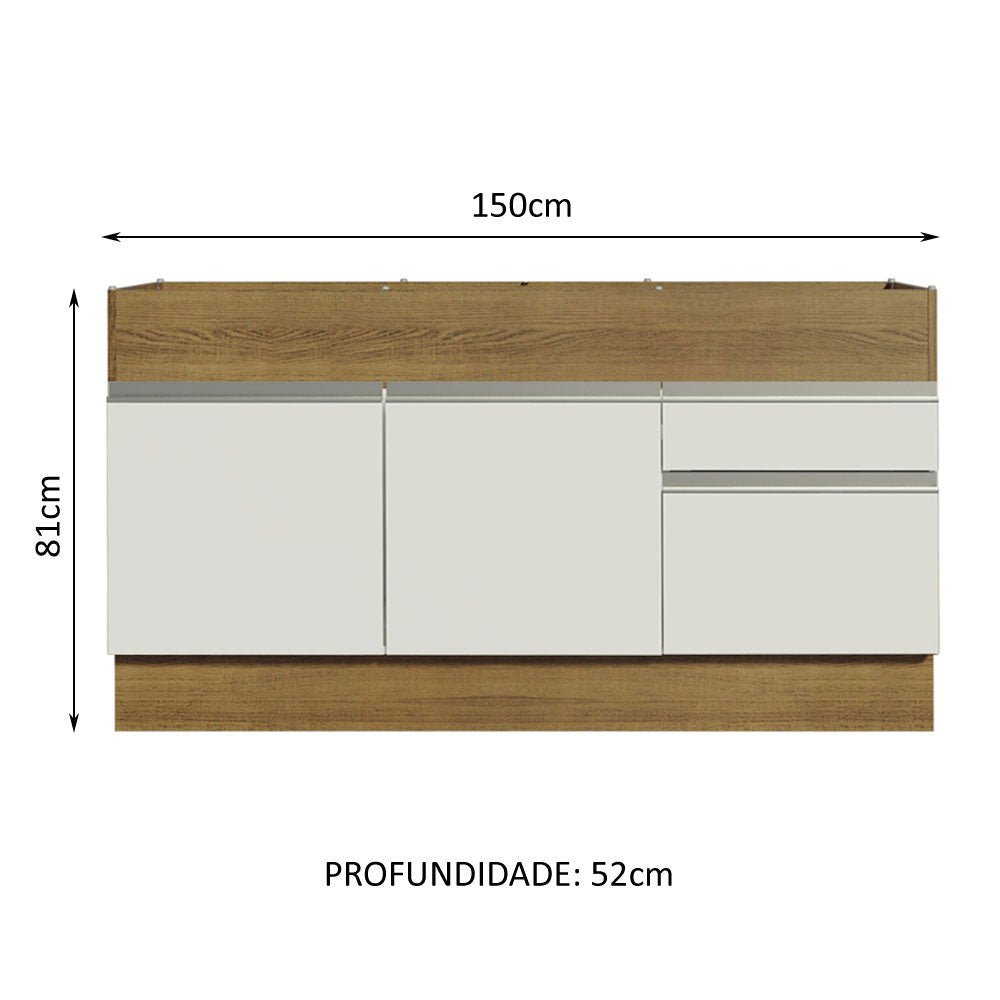 Mueble Inferior de Cocina Glamy Marron y Blanco 150x81cm sin Mesón y sin Estufa con 2 Cajones - MUEBLES INFERIORES DE COCINA | Bylmo