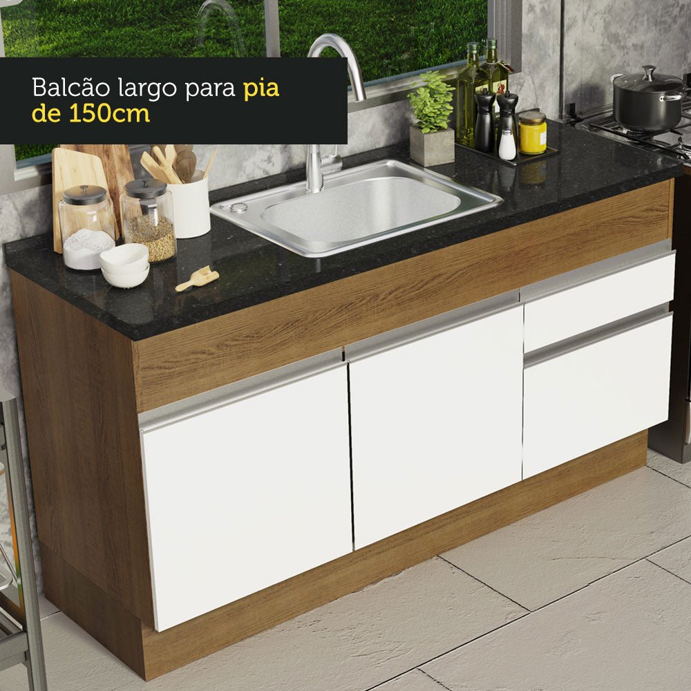 Mueble Inferior de Cocina Glamy Marron y Blanco 150x81cm sin Mesón y sin Estufa con 2 Cajones - MUEBLES INFERIORES DE COCINA | Bylmo