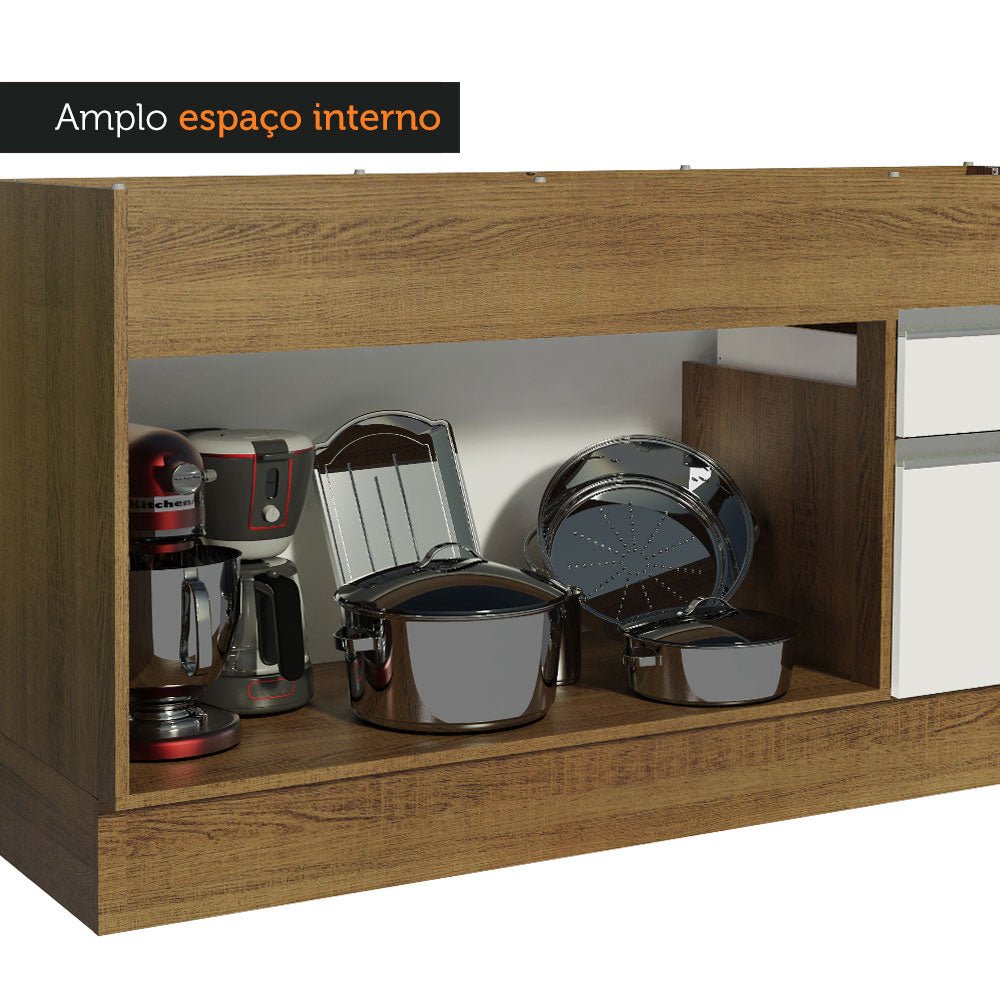 Mueble Inferior de Cocina Glamy Marron y Blanco 150x81cm sin Mesón y sin Estufa con 2 Cajones - MUEBLES INFERIORES DE COCINA | Bylmo