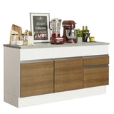 Mueble Inferior de Cocina Glamy Blanco y Marron 150x84cm con Mesón de Madera y sin Estufa - MUEBLES INFERIORES DE COCINA | Bylmo