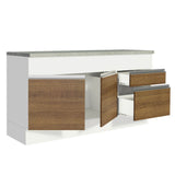 Mueble Inferior de Cocina Glamy Blanco y Marron 150x84cm con Mesón de Madera y sin Estufa - MUEBLES INFERIORES DE COCINA | Bylmo