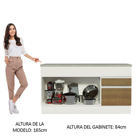 Mueble Inferior de Cocina Glamy Blanco y Marron 150x84cm con Mesón de Madera y sin Estufa - MUEBLES INFERIORES DE COCINA | Bylmo