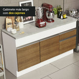 Mueble Inferior de Cocina Glamy Blanco y Marron 150x84cm con Mesón de Madera y sin Estufa - MUEBLES INFERIORES DE COCINA | Bylmo