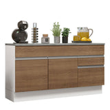 Mueble Inferior de Cocina Glamy Blanco y Marron 150x84cm con Mesón de Madera y sin Estufa con 2 Cajones - MUEBLES INFERIORES DE COCINA | Bylmo