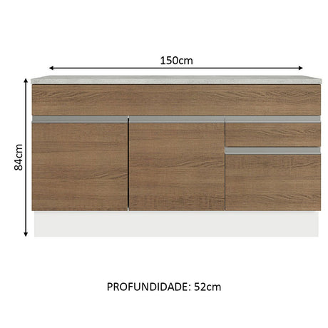 Mueble Inferior de Cocina Glamy Blanco y Marron 150x84cm con Mesón de Madera y sin Estufa con 2 Cajones - MUEBLES INFERIORES DE COCINA | Bylmo