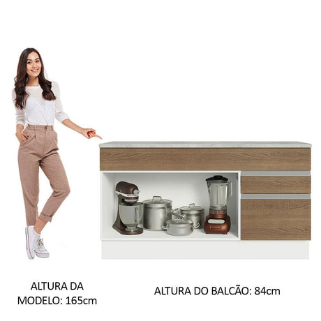 Mueble Inferior de Cocina Glamy Blanco y Marron 150x84cm con Mesón de Madera y sin Estufa con 2 Cajones - MUEBLES INFERIORES DE COCINA | Bylmo