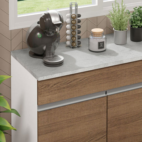 Mueble Inferior de Cocina Glamy Blanco y Marron 150x84cm con Mesón de Madera y sin Estufa con 2 Cajones - MUEBLES INFERIORES DE COCINA | Bylmo