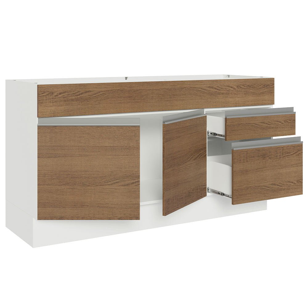 Mueble Inferior de Cocina Glamy Blanco y Marron 150x81cm sin Mesón y sin Estufa con 2 Cajones - MUEBLES INFERIORES DE COCINA | Bylmo