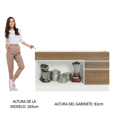 Mueble Inferior de Cocina Glamy Blanco y Marron 150x81cm sin Mesón y sin Estufa con 2 Cajones - MUEBLES INFERIORES DE COCINA | Bylmo