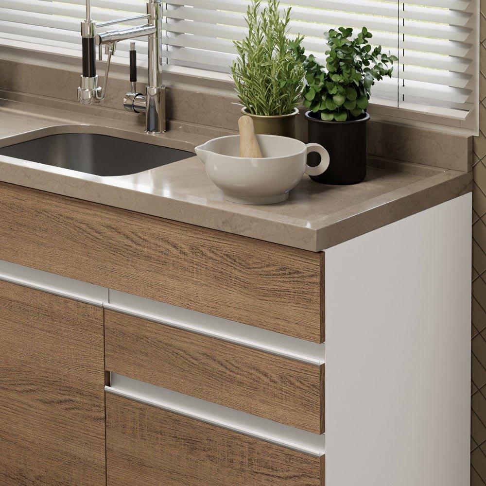 Mueble Inferior de Cocina Glamy Blanco y Marron 150x81cm sin Mesón y sin Estufa con 2 Cajones - MUEBLES INFERIORES DE COCINA | Bylmo