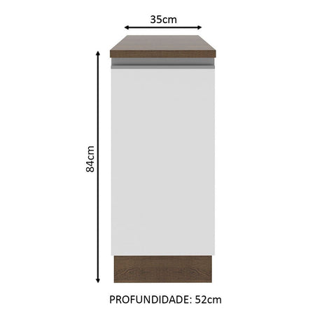 Mueble Inferior de Cocina Glamy Marron y Blanco 35x84cm con Mesón de Madera y sin Estufa con 2 Entrepaños - MUEBLES INFERIORES DE COCINA | Bylmo