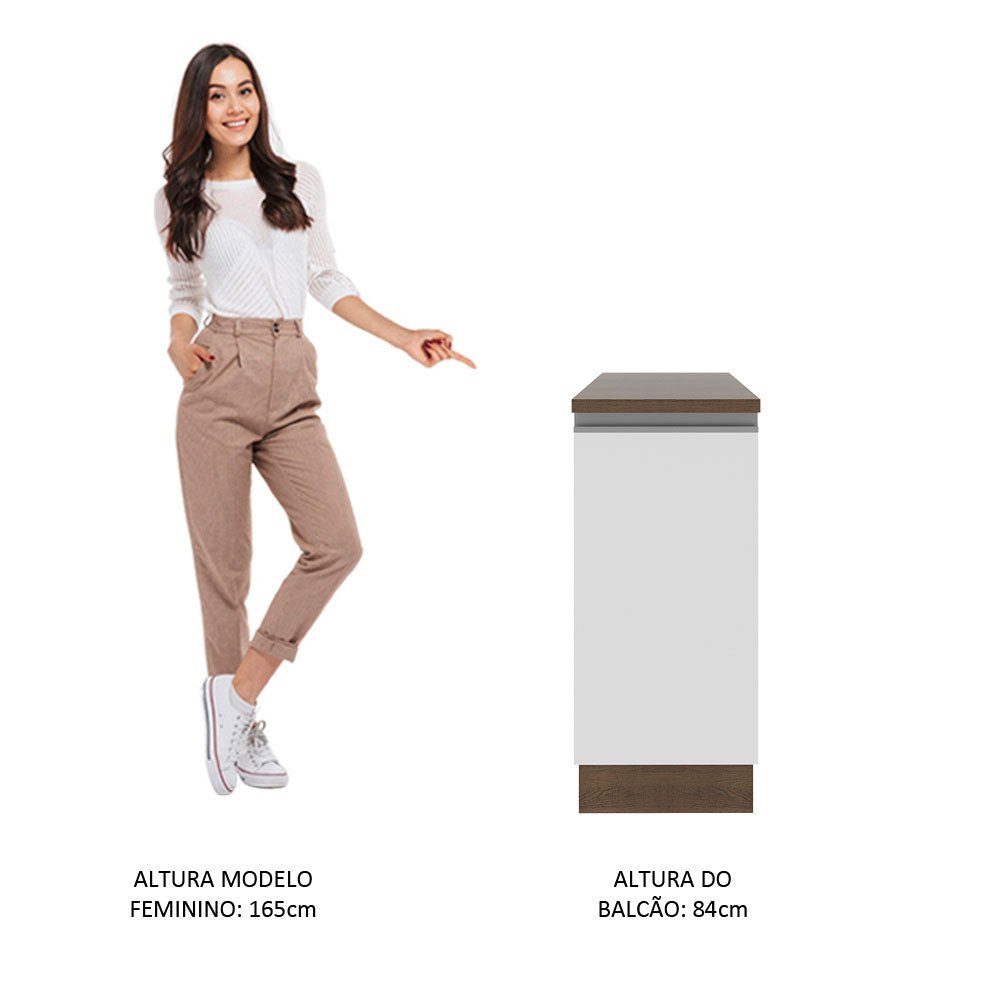 Mueble Inferior de Cocina Glamy Marron y Blanco 35x84cm con Mesón de Madera y sin Estufa con 2 Entrepaños - MUEBLES INFERIORES DE COCINA | Bylmo