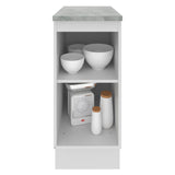Mueble Inferior de Cocina Glamy Blanco y Marron 35x84cm con Mesón de Madera y sin Estufa con 2 Entrepaños - MUEBLES INFERIORES DE COCINA | Bylmo