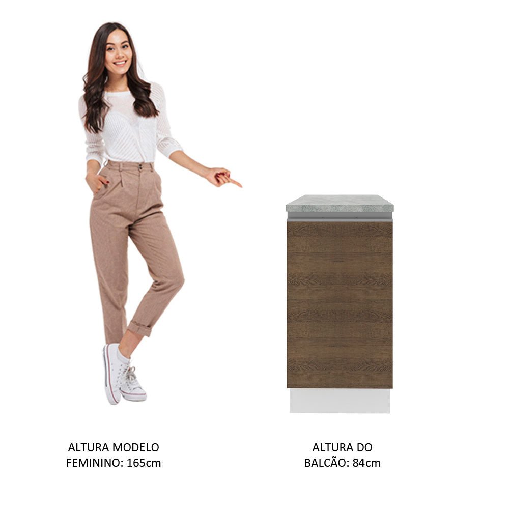 Mueble Inferior de Cocina Glamy Blanco y Marron 40x84cm con Mesón de Madera y sin Estufa con 2 Entrepaños - MUEBLES INFERIORES DE COCINA | Bylmo