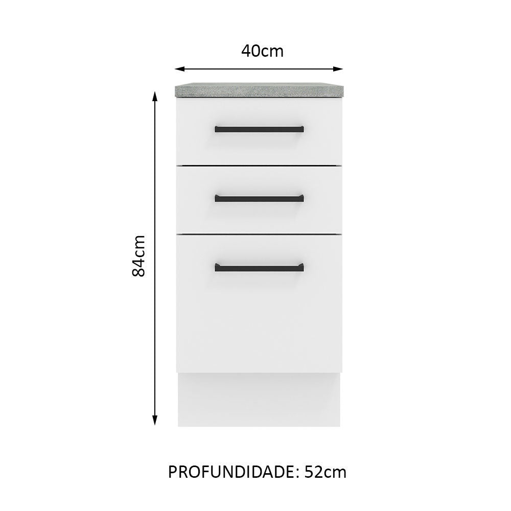 Mueble Inferior de Cocina Agata Blanco 40x84cm con Mesón de Madera y sin Estufa con 3 Cajones - MUEBLES INFERIORES DE COCINA | Bylmo