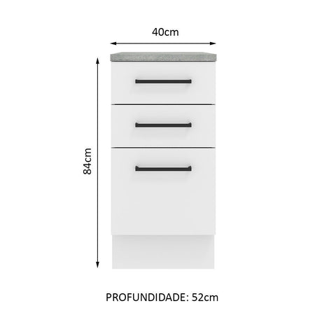 Mueble Inferior de Cocina Agata Blanco 40x84cm con Mesón de Madera y sin Estufa con 3 Cajones - MUEBLES INFERIORES DE COCINA | Bylmo