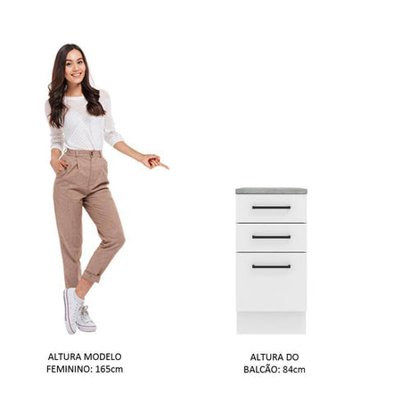 Mueble Inferior de Cocina Agata Blanco 40x84cm con Mesón de Madera y sin Estufa con 3 Cajones - MUEBLES INFERIORES DE COCINA | Bylmo