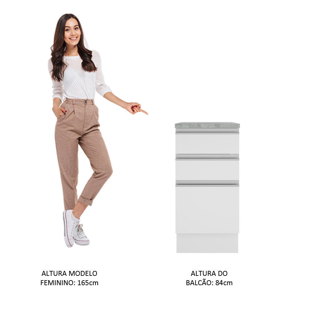 Mueble Inferior de Cocina Glamy Blanco 40x84cm con Mesón de Madera y sin Estufa con 3 Cajones - MUEBLES INFERIORES DE COCINA | Bylmo