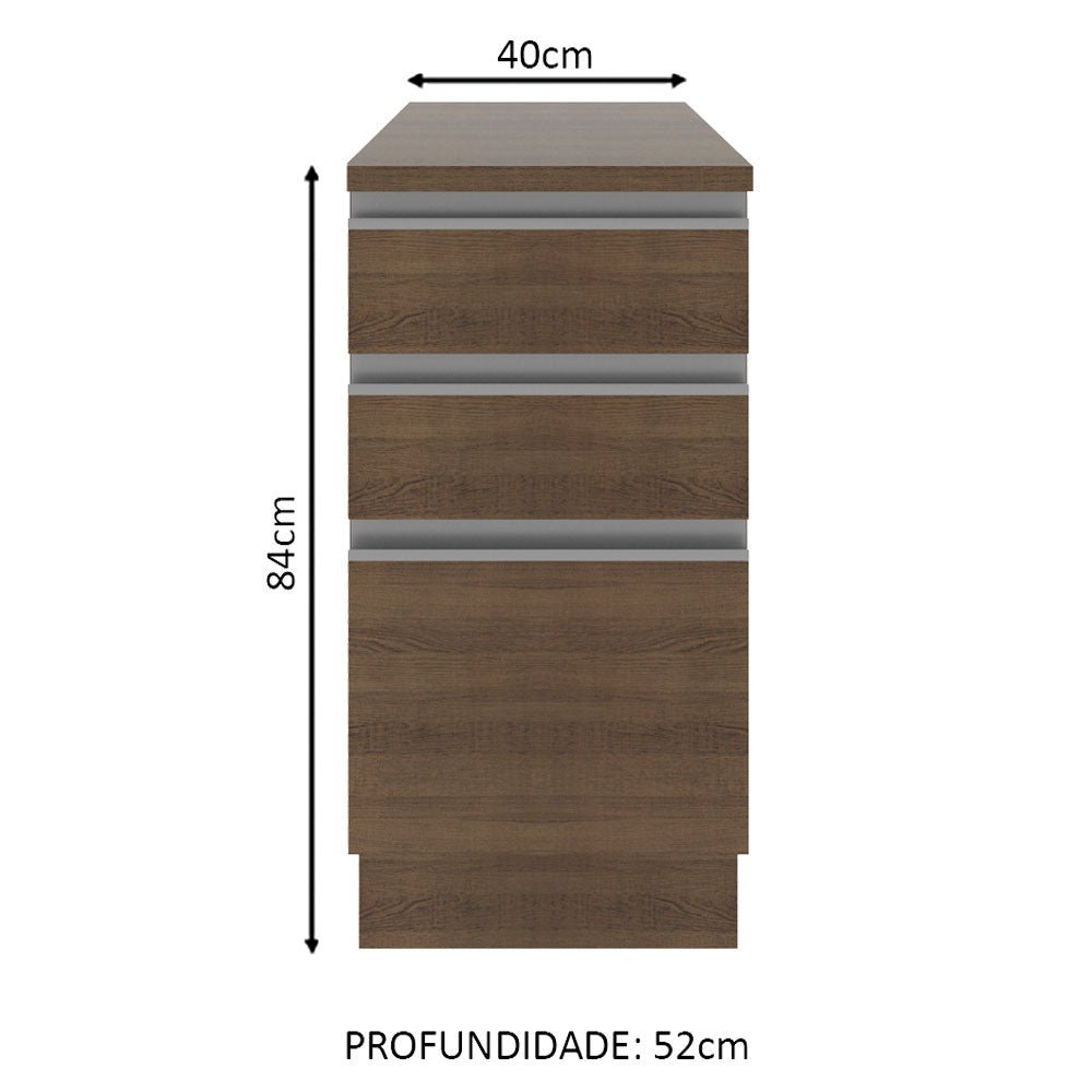 Mueble Inferior de Cocina Glamy Marron 40x84cm con Mesón de Madera y sin Estufa con 3 Cajones - MUEBLES INFERIORES DE COCINA | Bylmo