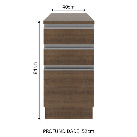 Mueble Inferior de Cocina Glamy Marron 40x84cm con Mesón de Madera y sin Estufa con 3 Cajones - MUEBLES INFERIORES DE COCINA | Bylmo