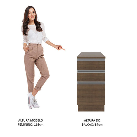 Mueble Inferior de Cocina Glamy Marron 40x84cm con Mesón de Madera y sin Estufa con 3 Cajones - MUEBLES INFERIORES DE COCINA | Bylmo