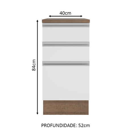 Mueble Inferior de Cocina Glamy Marron y Blanco 40x84cm con Mesón de Madera y sin Estufa con 3 Cajones - MUEBLES INFERIORES DE COCINA | Bylmo