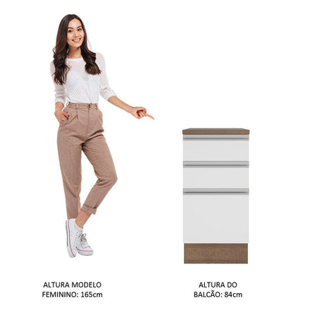 Mueble Inferior de Cocina Glamy Marron y Blanco 40x84cm con Mesón de Madera y sin Estufa con 3 Cajones - MUEBLES INFERIORES DE COCINA | Bylmo