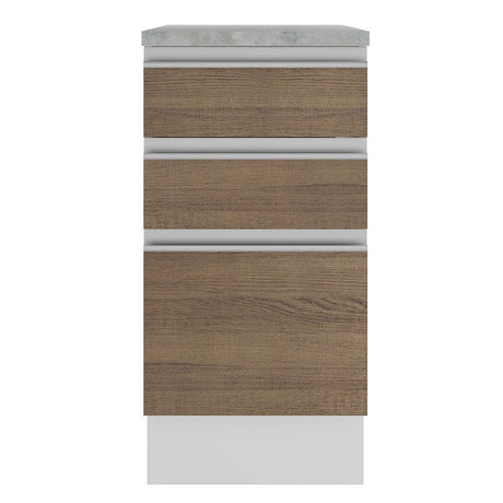 Mueble Inferior de Cocina Glamy Blanco y Marron 40x84cm con Mesón de Madera y sin Estufa con 3 Cajones - MUEBLES INFERIORES DE COCINA | Bylmo