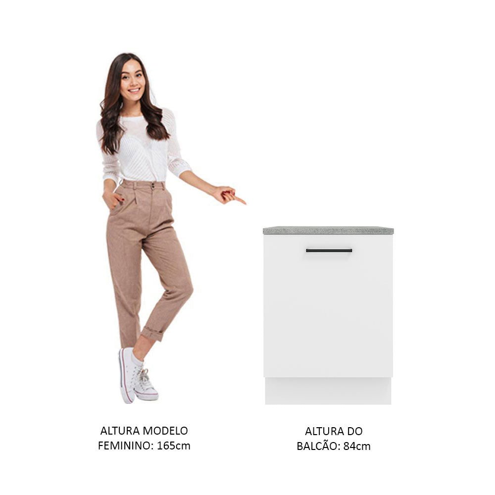 Mueble Inferior de Cocina Agata Blanco 60x84cm con Mesón de Madera y sin Estufa con 2 Entrepaños - MUEBLES INFERIORES DE COCINA | Bylmo