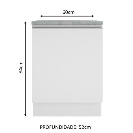 Mueble Inferior de Cocina Glamy Blanco 60x84cm con Mesón de Madera y sin Estufa con 2 Entrepaños - MUEBLES INFERIORES DE COCINA | Bylmo