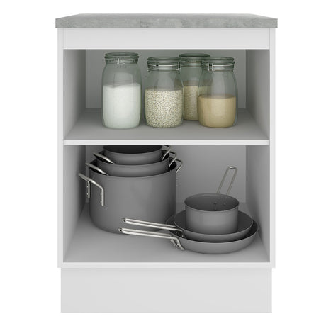 Mueble Inferior de Cocina Glamy Blanco 60x84cm con Mesón de Madera y sin Estufa con 2 Entrepaños - MUEBLES INFERIORES DE COCINA | Bylmo