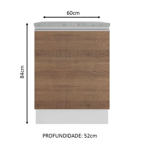 Mueble Inferior de Cocina Glamy Blanco y Marron 60x84cm con Mesón de Madera y sin Estufa con 2 Entrepaños - MUEBLES INFERIORES DE COCINA | Bylmo